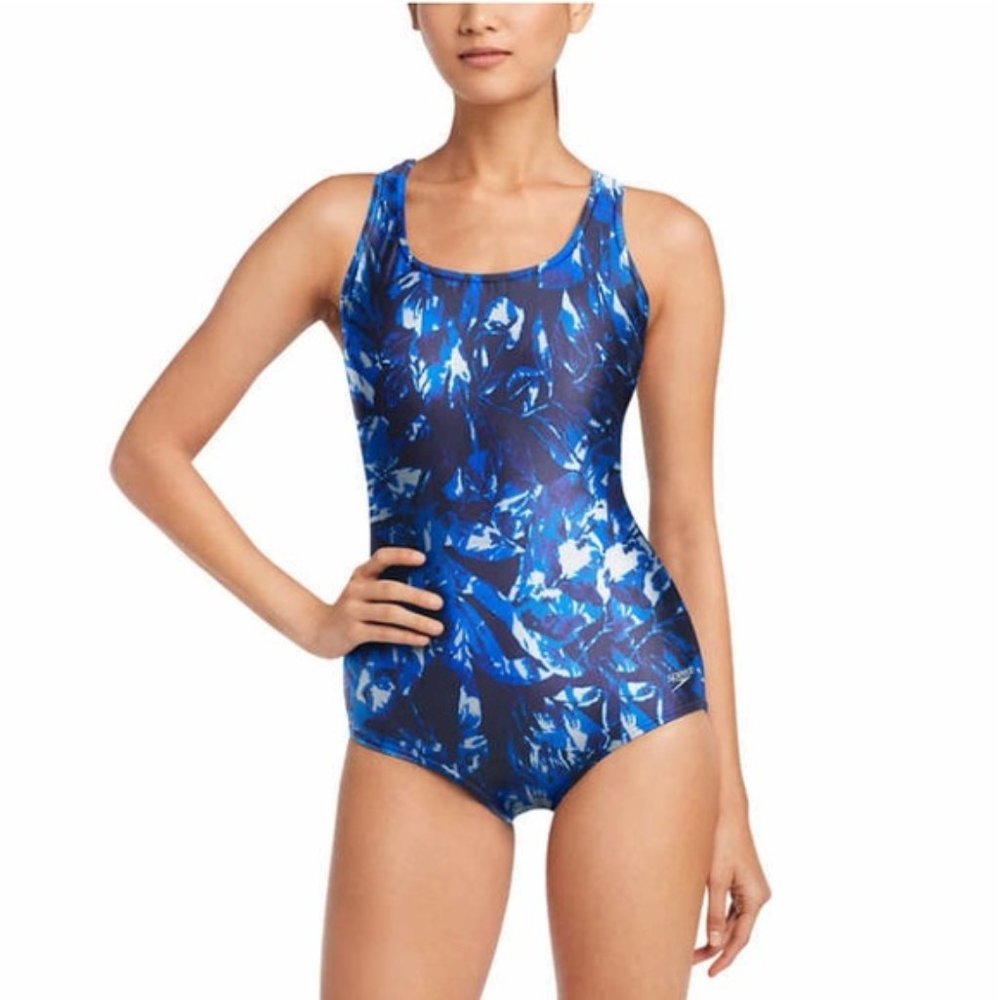 SPEEDO Women One Piece Halter Tie Swimsuit  Hyper--Blue Black